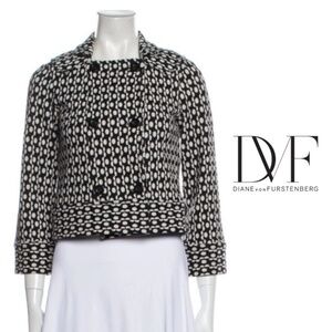 Diane Von Furstenberg Esperanza Blazer DVF Black White Polka-Dot Cropped- Size 2